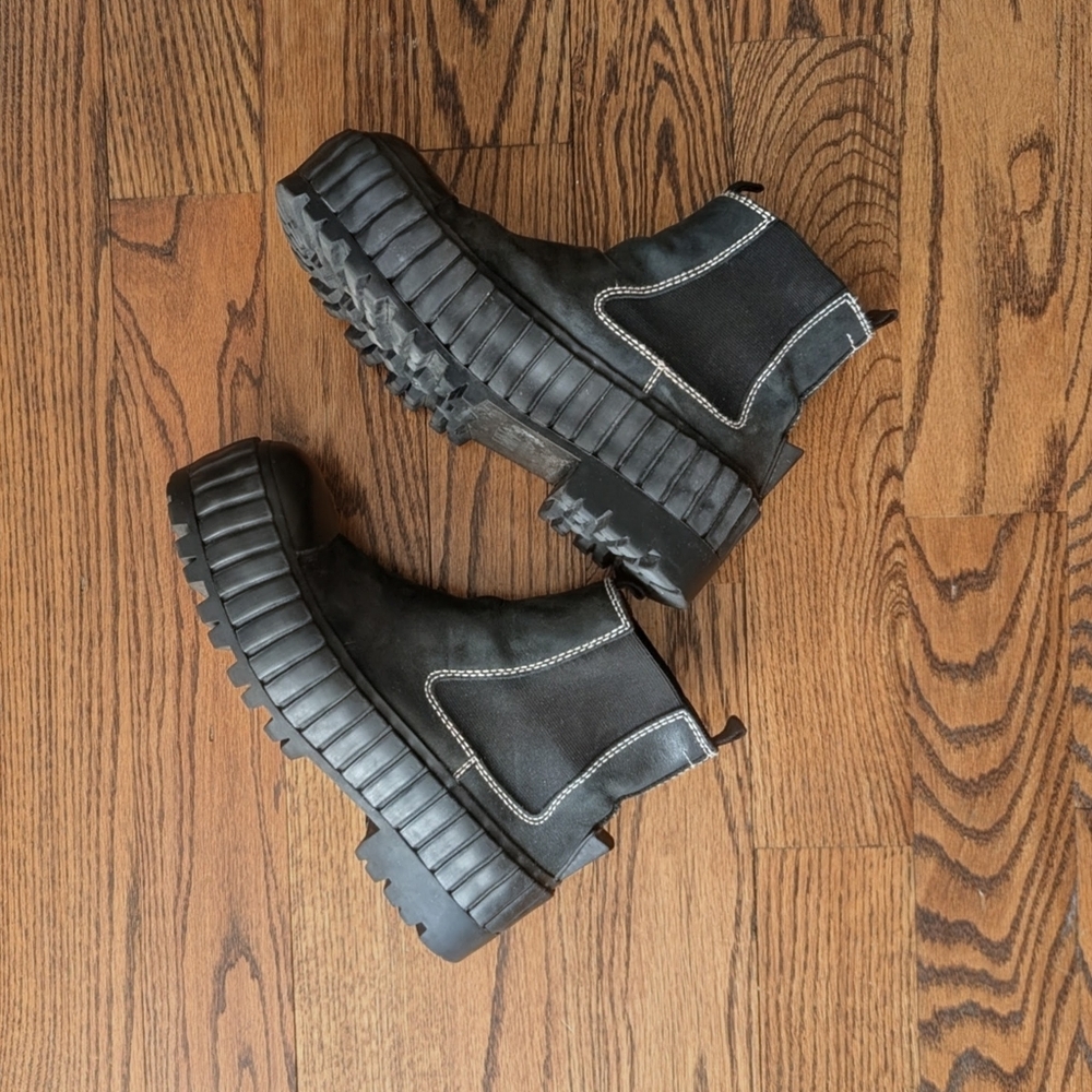MM6 Maison Margiela Green Black Chunky Lug Chelsea Ankle Platform Boots - Picture 2 of 16